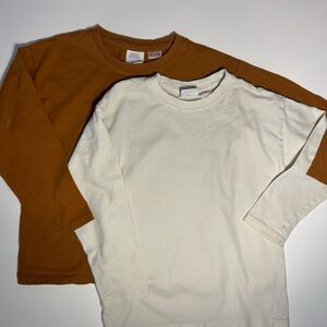 Zara set of Two Long Sleeve Shirts in Cream and Brown